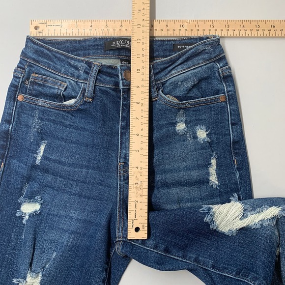 Judy Blue Women Jeans 25 Blue Denim Boyfriend Fit Dark Wash Distressed Adult - Picture 6 of 13